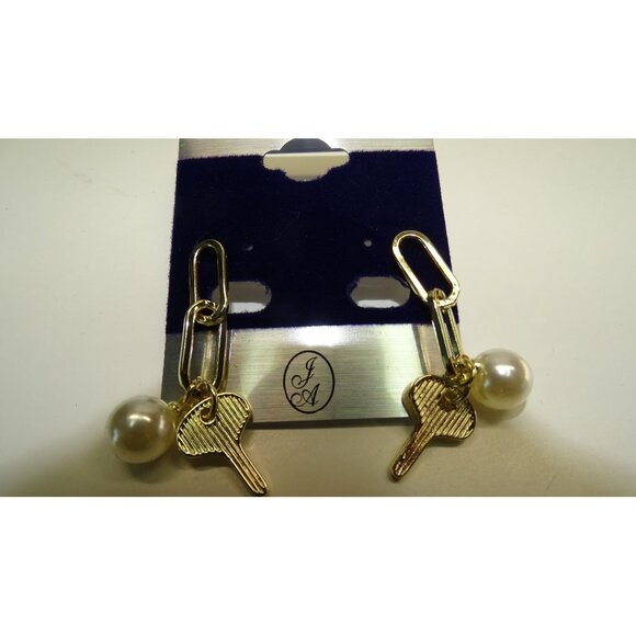 Gold-Tone Key & Pearl Dangle Earrings - Picture 5 of 5